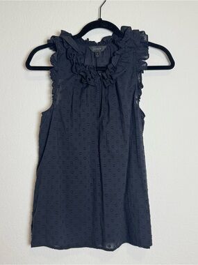 Women’s 100% Cotton J. Crew Black Ruffled Swiss Dot Sleeveless V Neck Blouse, 4